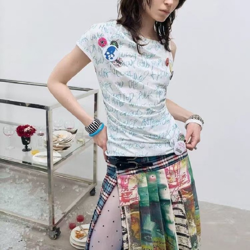 Jupe fendue sexy pour femme, collection printemps-été 2026, vêtement féminin streetwear imprimé au design unique