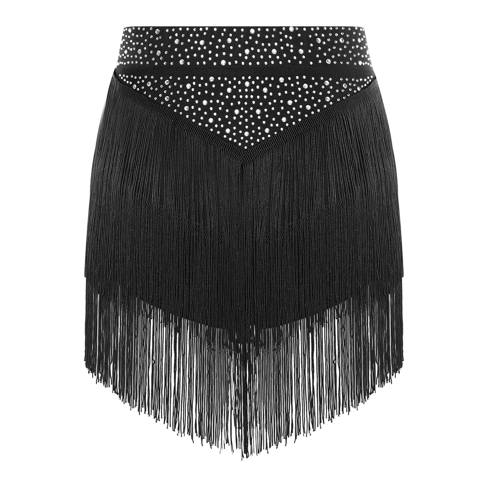 Jupe à franges de danse latine pour femmes, Costume de spectacle de Tango Rumba Samba, vêtements de danse Chacha, ceinture élastique, jupe à franges à plusieurs niveaux