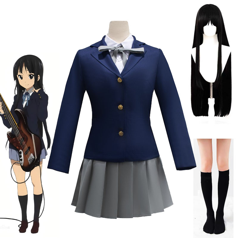 K-ON! Costumes Akiyama Mio Cosplay uniforme scolaire Anime femmes JK uniforme jupe bande dessinée Cosplayer perruques couvre-chef Halloween