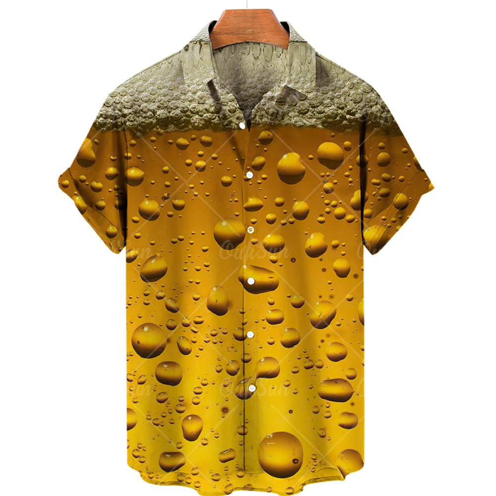 Chemise Hawaïenne Décontractée à la Mode pour Homme, Vêtement de Plage, Bière, Vacances, Été
