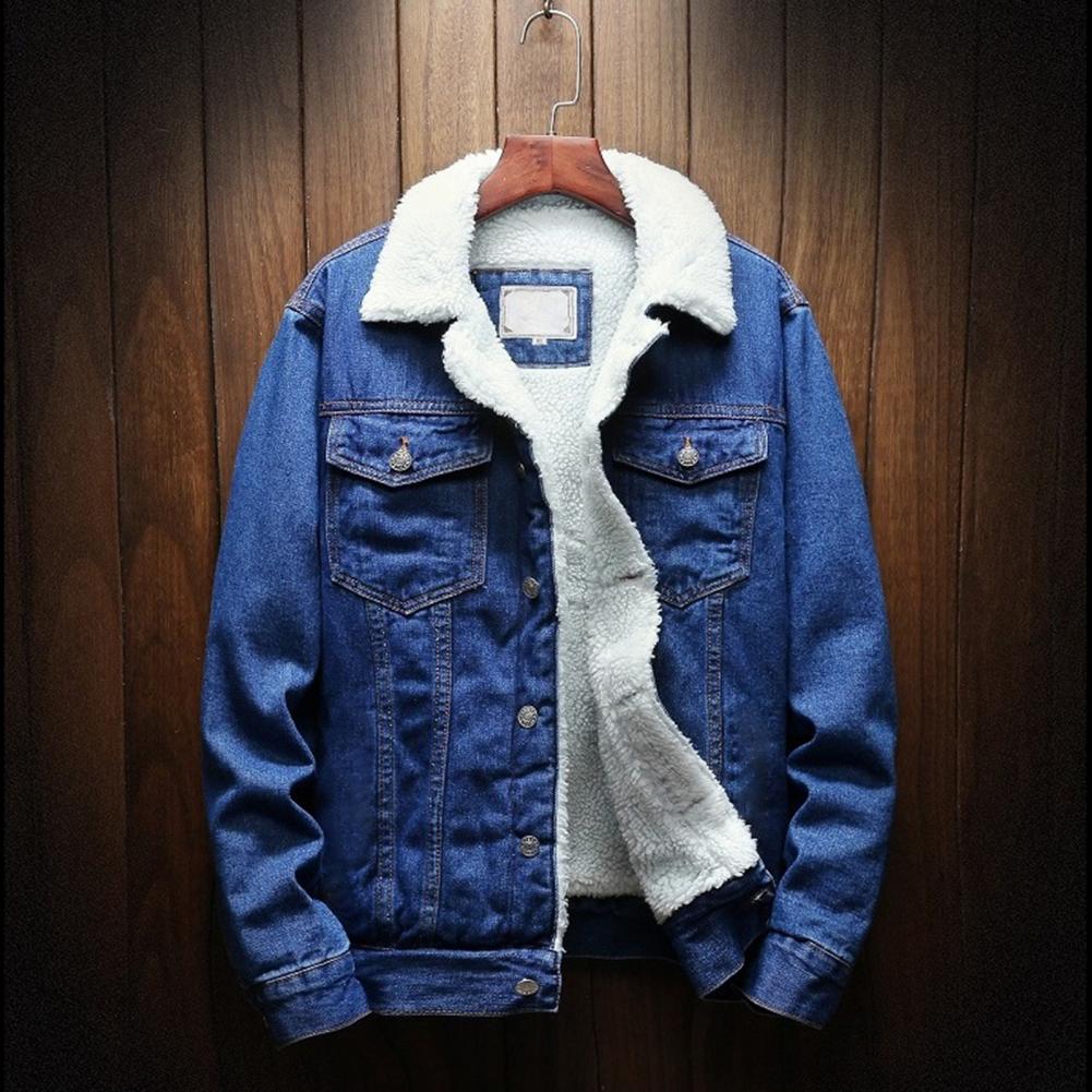 Veste en Jean épaisse pour hommes, doublure en cachemire d'agneau, couleur unie, résistant au froid, vêtements d'extérieur d'hiver, manteau en Denim à simple boutonnage, Streetwear