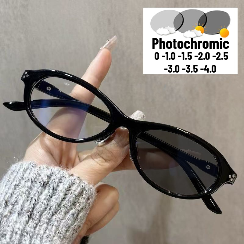 Lunettes de myopie photochromiques ovales de marque de luxe pour femmes et hommes, ultralégères, haute définition, Anti lumière bleue, lunettes d'ordinateur, dioptries