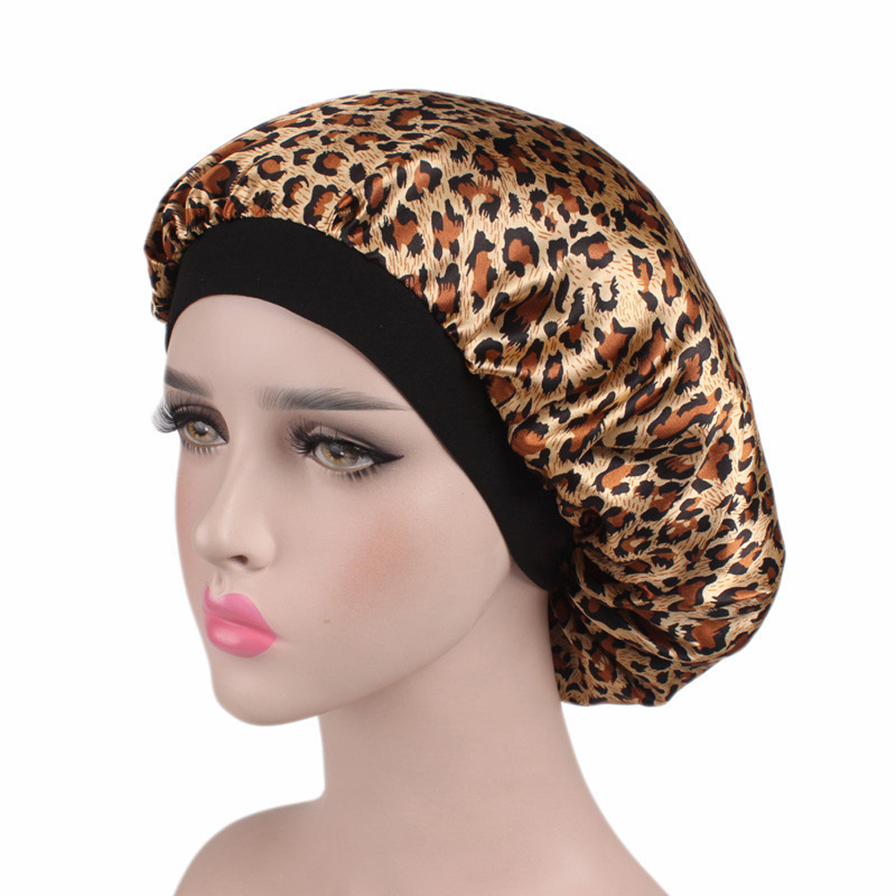 Mode femmes Satin Bonnet nuit sommeil chapeau élastique large bande perte de cheveux couverture tête enveloppement