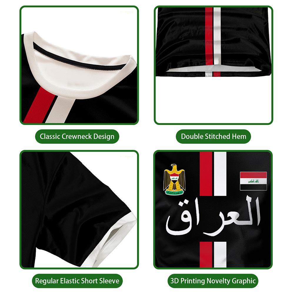 Maillots imprimés style Irak pour hommes et femmes – T-shirts de sport d'été à manches courtes, respirants et à séchage rapide pour le football