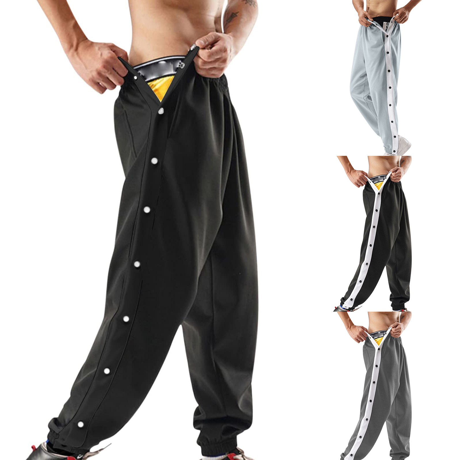 Hommes pantalons de survêtement mode contraste couleur côtés boutons Stretch entraînement pantalons longs mâle décontracté sport pantalons de survêtement Streetwear