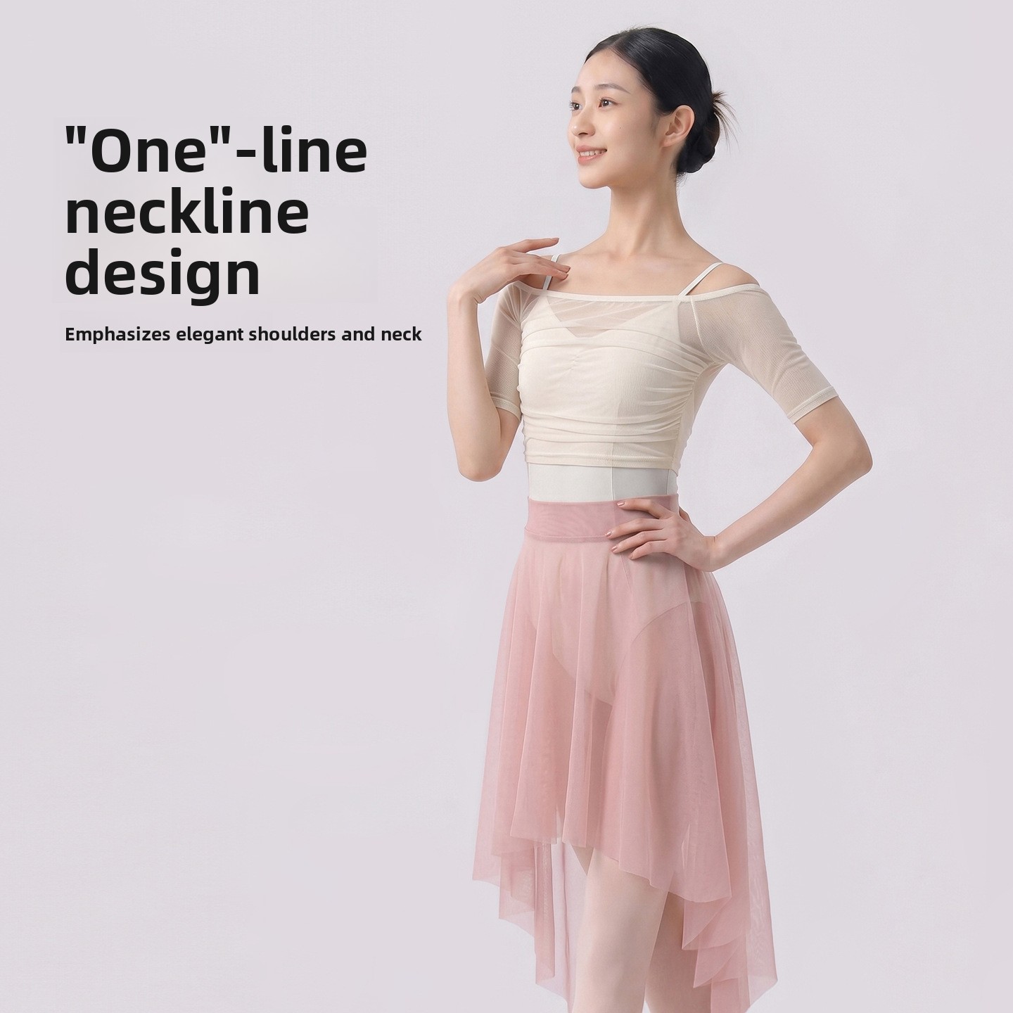 Haut de danse asymétrique en maille style ballet pour femme, élégant, frais et doux, en nylon et élasthanne, sans étiquette, sans repassage