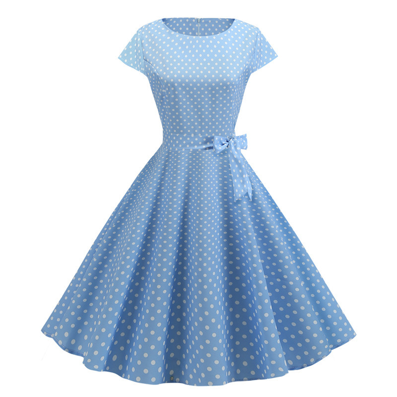 Robe Vintage femmes été à manches courtes élégant à pois Midi décontracté bureau robe de soirée 50s 60s Pin Up Rockabilly robes