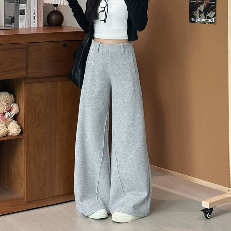 Pantalon évasé long et ample de style coréen pour femmes, taille haute, couleur unie, pantalon long pour femme, pantalon de survêtement décontracté pour l'automne et l'hiver.