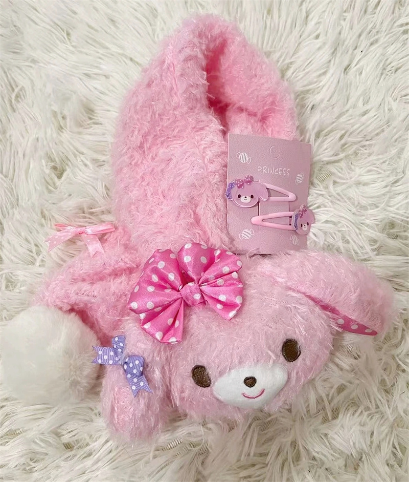 Écharpe en peluche Bonbonribbon Bunny pour femme, écharpe d'hiver rose Lolita Kawaii mignonne, cache-cou