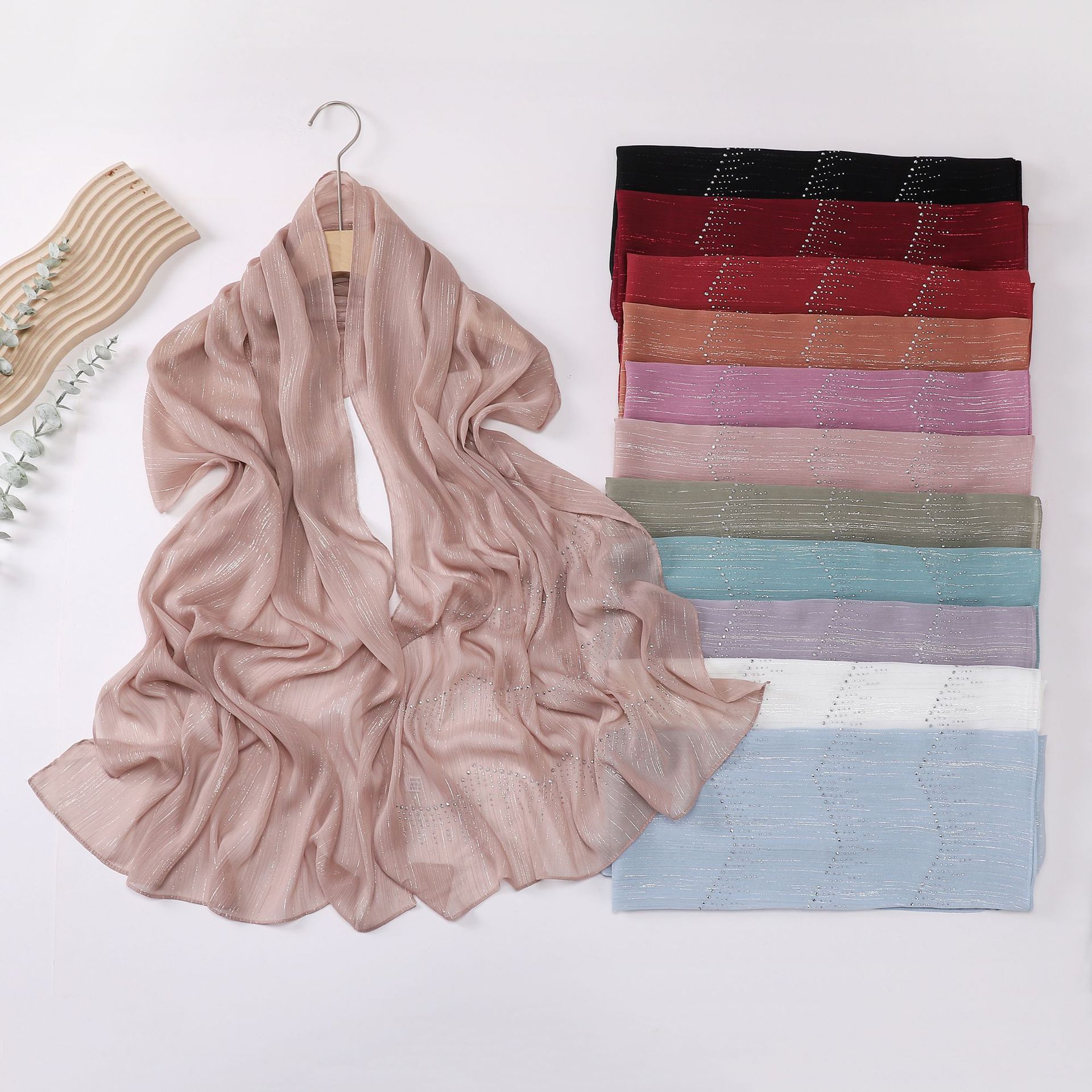 Strass brillant froissé en mousseline de soie écharpe femme musulman Hijab châle dames longues enveloppes Ramadan ethnique foulard Islam Turban
