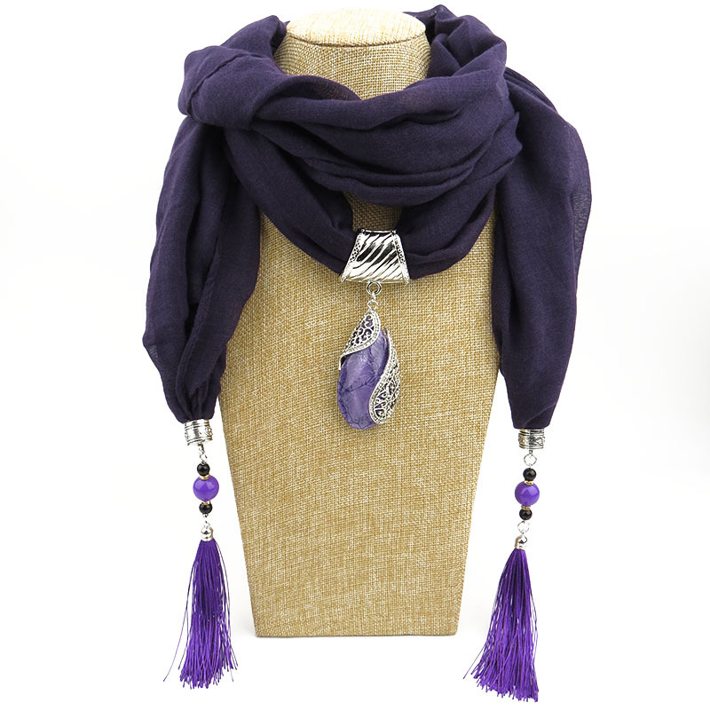 Femmes longues écharpes exagérant pendentif collier dame anneau écharpe femmes glands silencieux dame Polyester coton écharpe châles