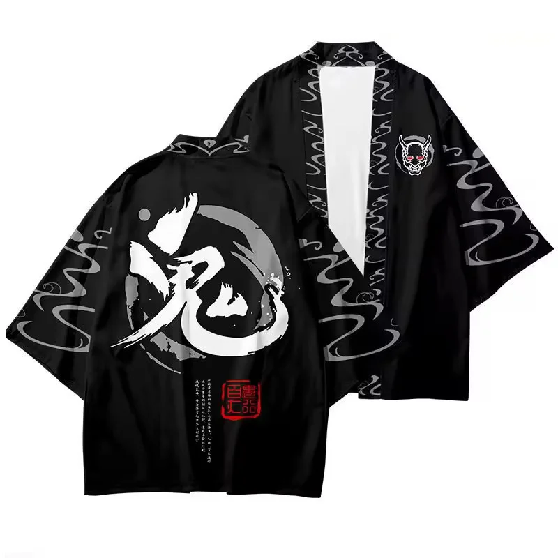 Kimono japonais pour femmes, vêtements traditionnels japonais, imprimé Dragon à l'encre, Cardigan d'été de haute qualité, demi-manches, ample et confortable