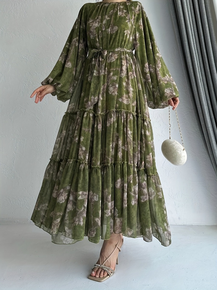 Eid mousseline de soie femmes Robe Abaya fleur imprimé robes musulmanes Largo dubaï caftan arabe longue Robe Ramadan Maroc robes Jalabiya