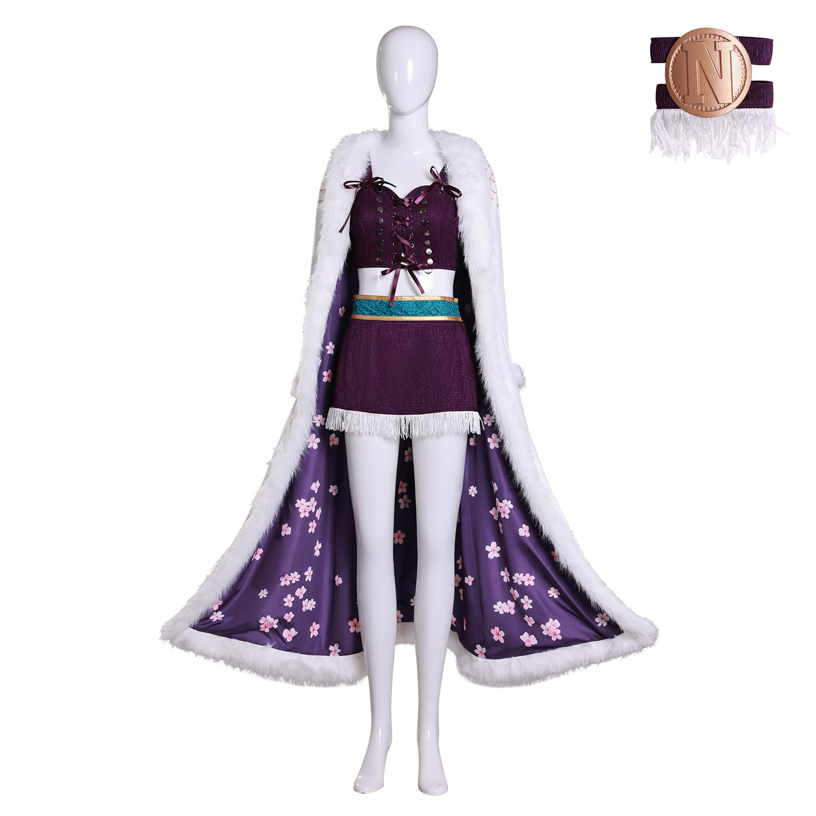 Costume de Cosplay Anime Nico Robin, robe violette, uniforme, col en fourrure longue, cape blanche, tenue Punk pour femmes, costume d'halloween