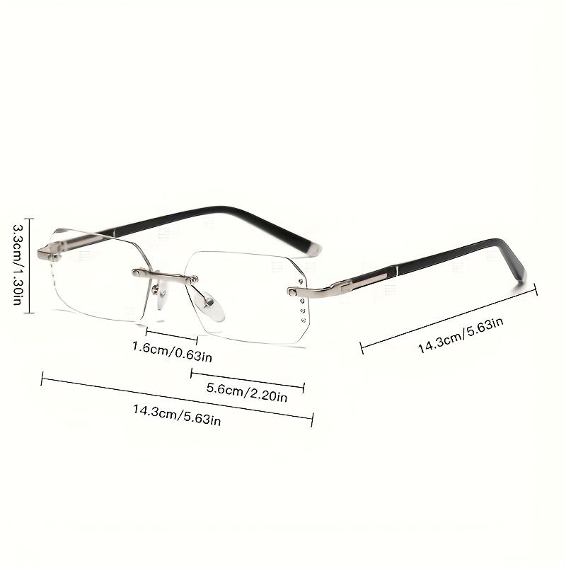 Des lunettes de soleil élégantes, unisexes, sans monture, à verres plats et transparents, au design rectangulaire, pour un usage décontracté.
