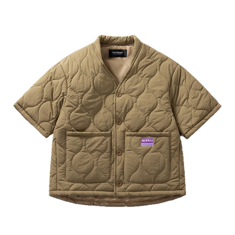 Veste rembourrée à manches mi-longues pour homme, Streetwear japonais, Harajuku, décontracté, épais, tendance, col en v, automne hiver