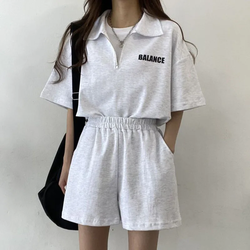 Ensembles de survêtement deux pièces pour femmes, chemisier à manches courtes, shorts à imprimé sportif, décontracté, solide, été