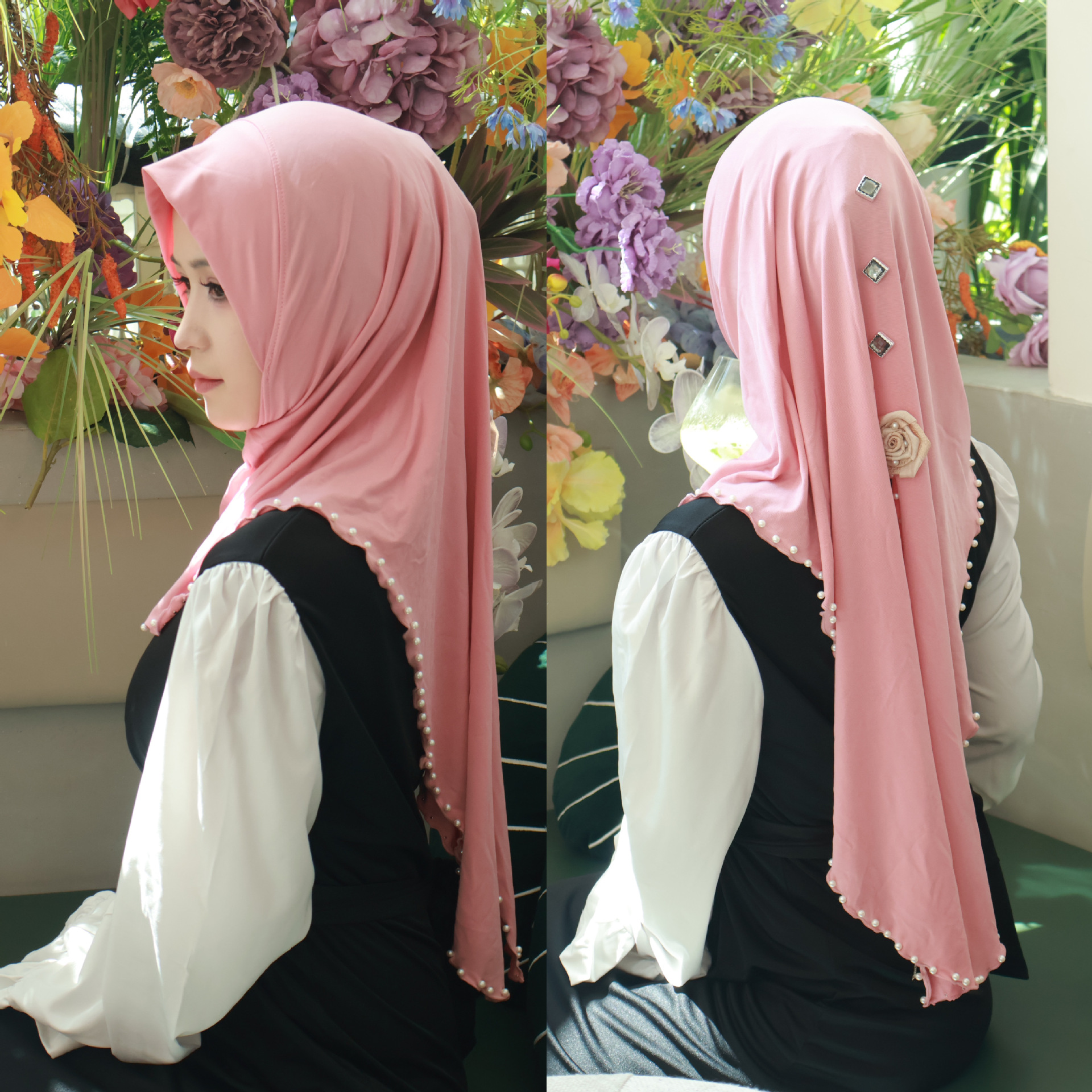 Écharpe de Sauna Perlée à la Mode pour Femme, Hijab Instantané Direct, Arabe, Islamique, tiens imar, Abaya, Châles, Turban