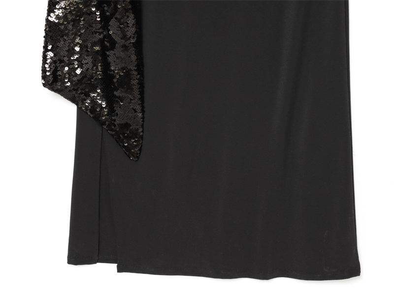 Robe femme 2025 hiver nouvelle ceinture noire à manches courtes décorée de paillettes robe mi-longue élégante et élégante