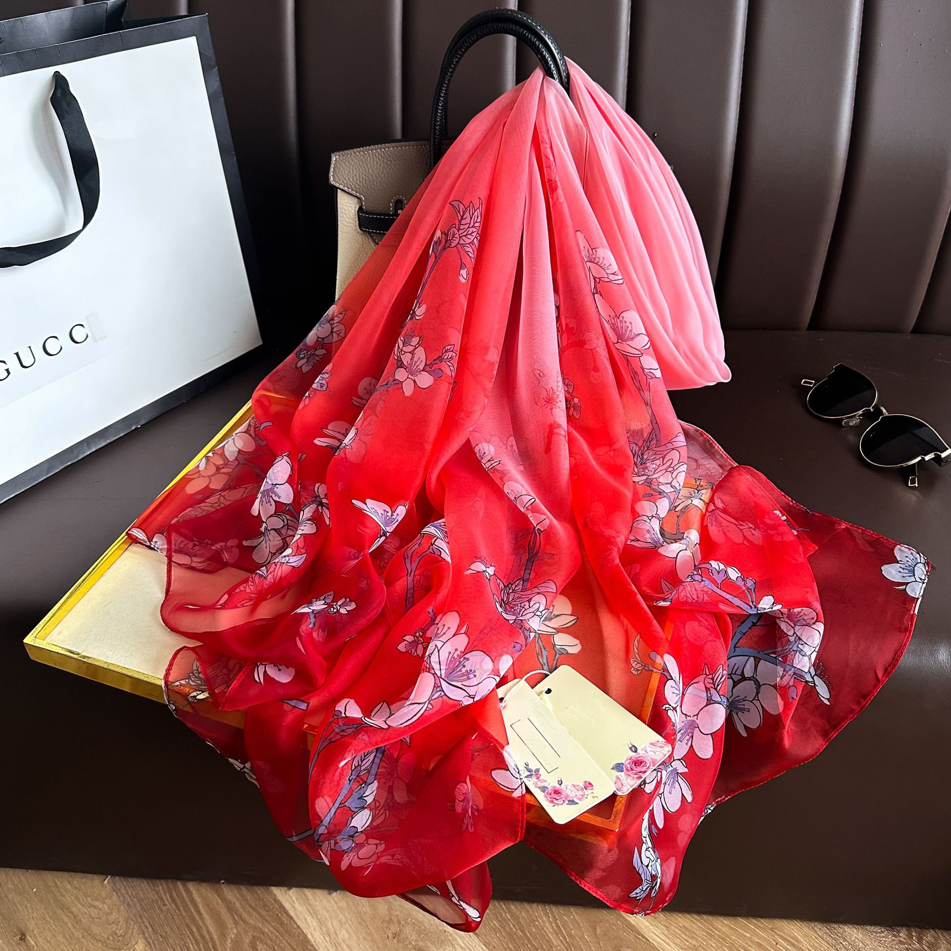 Foulard d'été pour femme, châle de protection solaire, bandana doux, hijab floral, de haute qualité, rond 2024
