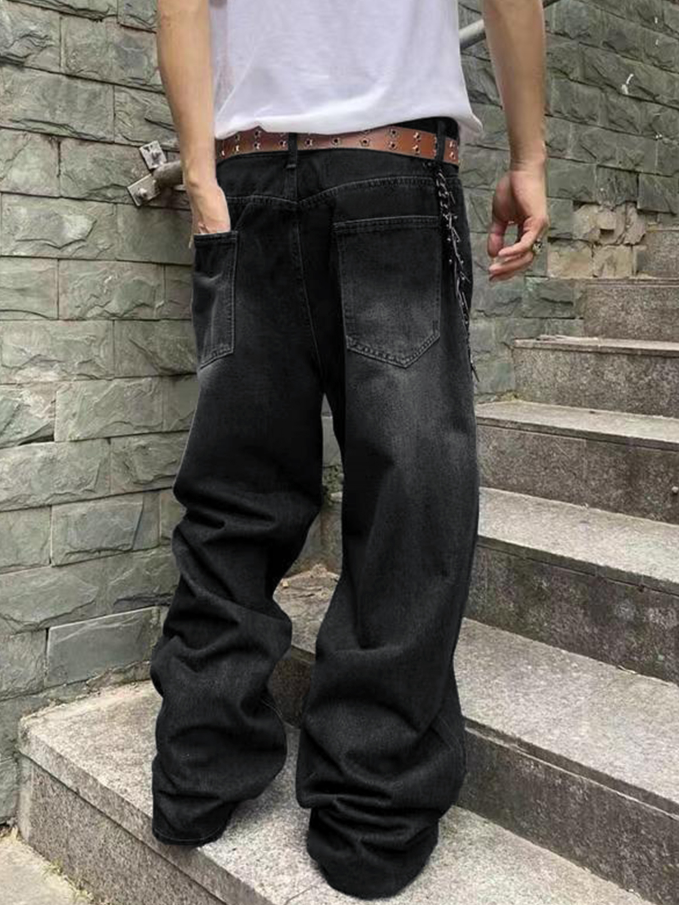 Mode hommes Vintage jean droit Streetwear personnalité Hip Hop pantalon mâle jeunesse ample jambes larges Denim pantalon