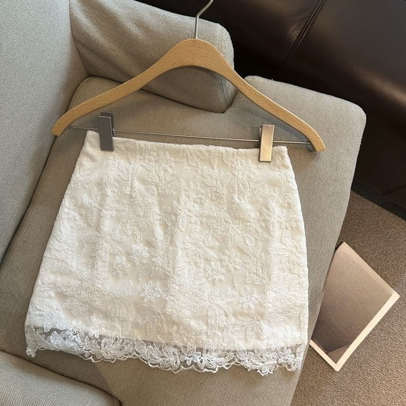 Jupes en dentelle pour femmes, coupe trapèze, printemps-été, fleurs brodées, mini-jupe rétro, mode coréenne, polyvalente, sexy, coupe ajustée, Faldas Mujer