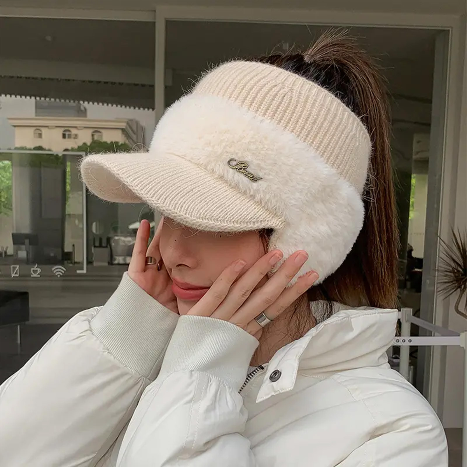 Chapeau d'hiver pour femmes, nouvelle mode, chaud, aile d'oreille, casquette tricotée, casquette de Baseball, Sports de plein air, coupe-vent, queue de cheval, visière