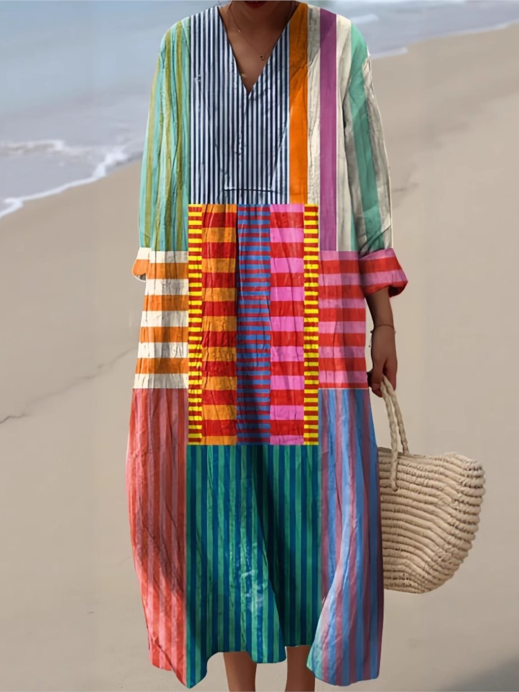 Robe chemise à manches longues pour femmes, imprimé décontracté, mode printemps-automne, élégante, col en v, robes de fête et de vacances pour femmes