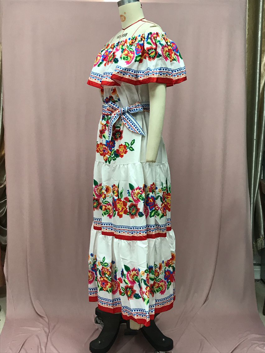 Wein femme fleur coloré une épaule rouge imprimé fleuri robe Maxi femme jupe d'été dame loisirs robes vêtements vêtements de mer