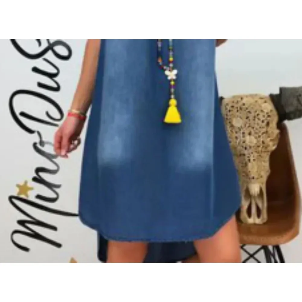Robe en denim ample à manches courtes pour femmes, robe longue décontractée, mode vintage, grande taille, 1XL-5XL