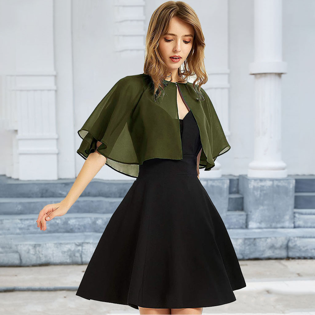 Boléro élégant en mousseline de soie pour femme – Cardigan à manches courtes et devant ouvert pour robes de mariée et de soirée