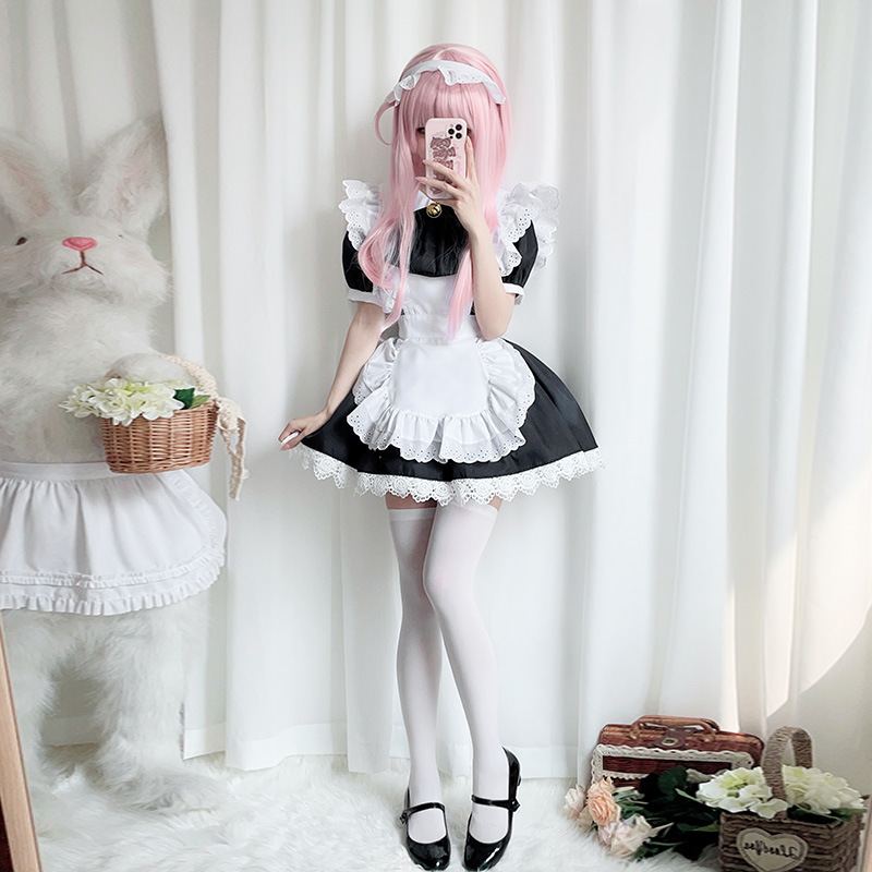Robe d'uniforme de demoiselle d'honneur noire et blanche pour femme, tablier d'uniforme de demoiselle d'honneur, costume d'écolière Lolita Soft Girl, tenue de cosplay sur le thème de l'anime