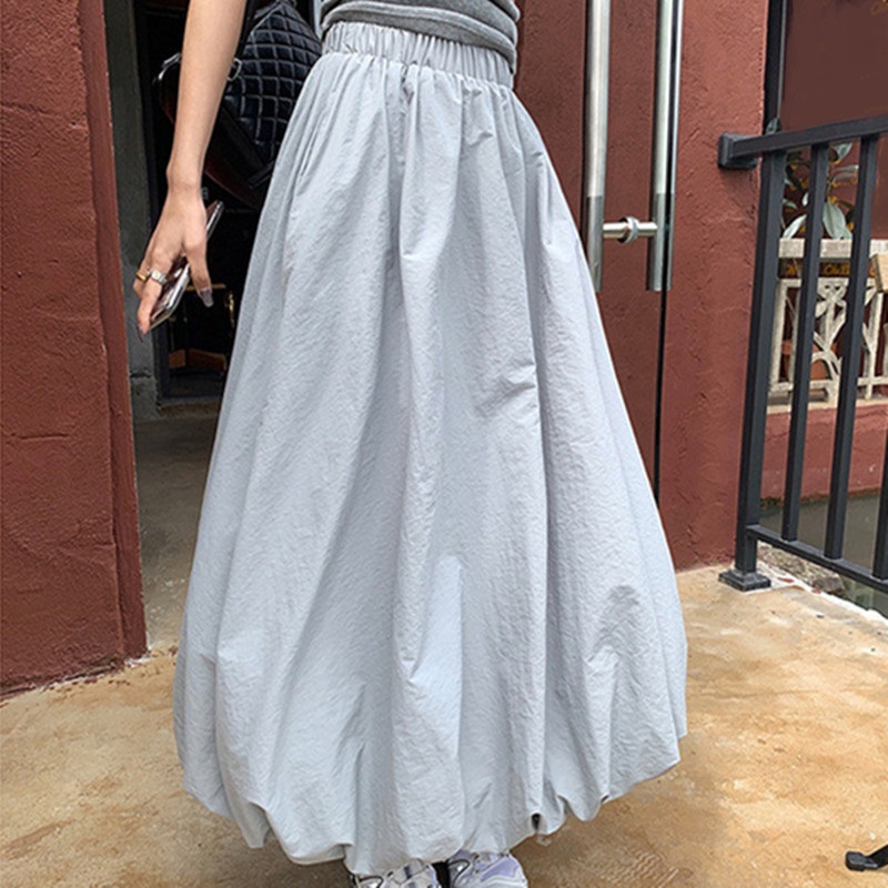 2025 été femmes mode coréenne taille haute lanterne jupes longues en vrac fleur bourgeon jupe Streetwear jupes plissées vêtements féminins