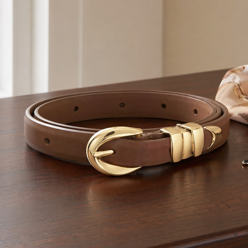 Ceinture en PU ajustée pour femme, ceinture fine, pantalon en jean, pantalon formel, ceinture noire élégante avec boucle dorée