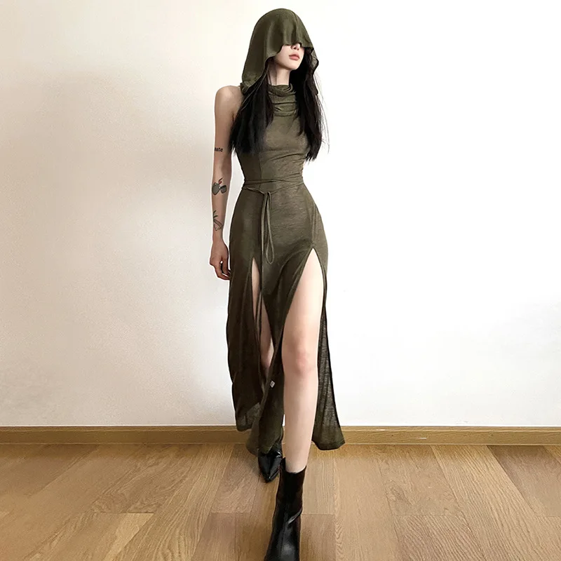 Robe à capuche avec fente à l'ourlet pour femmes, robe de soirée personnalisée, vêtements de club, tendance de la mode estivale, nouveau, 2023