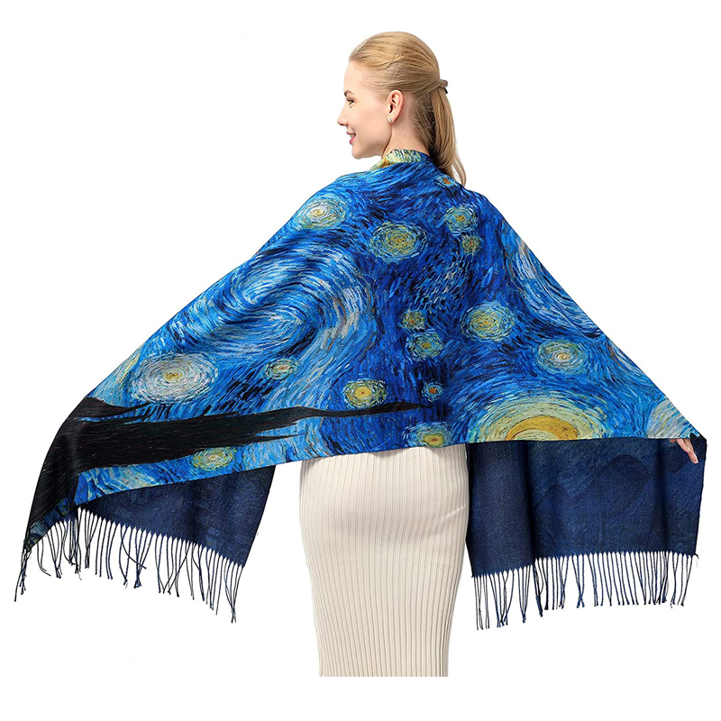 Van Gogh – écharpe de nuit étoilée pour femme, châle de luxe imprimé d'art fin, couvertures chaudes d'hiver, glands longs à la mode