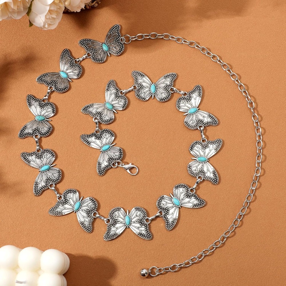 Ceintures à chaîne bohème pour femmes, pour jeans, robes, ceinture à chaîne de taille en argent western avec concho pour femmes, ceinture de cow-girl en métal réglable