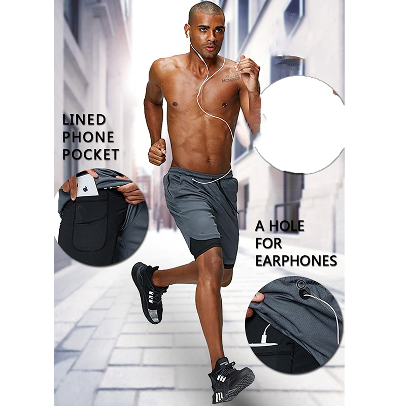 Shorts décontractés pour hommes, vêtements de sport d'été, shorts double couche pour hommes, shorts de gym, vêtements de fitness, vêtements de sport pour hommes, pantalons courts noirs à la mode pour hommes