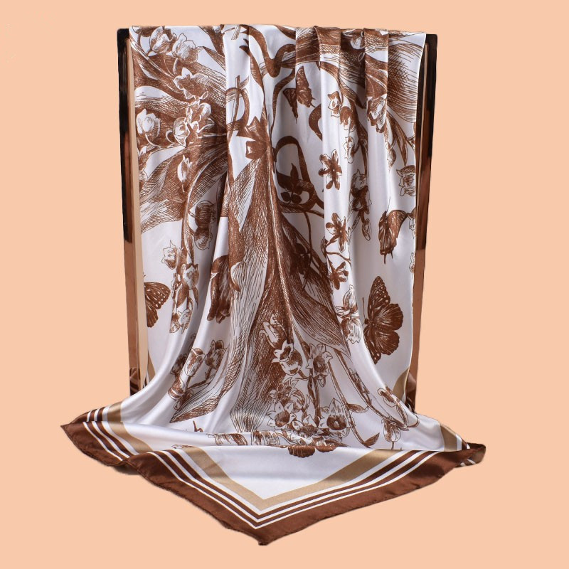 Foulards carrés en soie à imprimé floral papillon pour femmes, écharpes, bandanas, hijabs, cravates de cou, foulards doux pour femmes