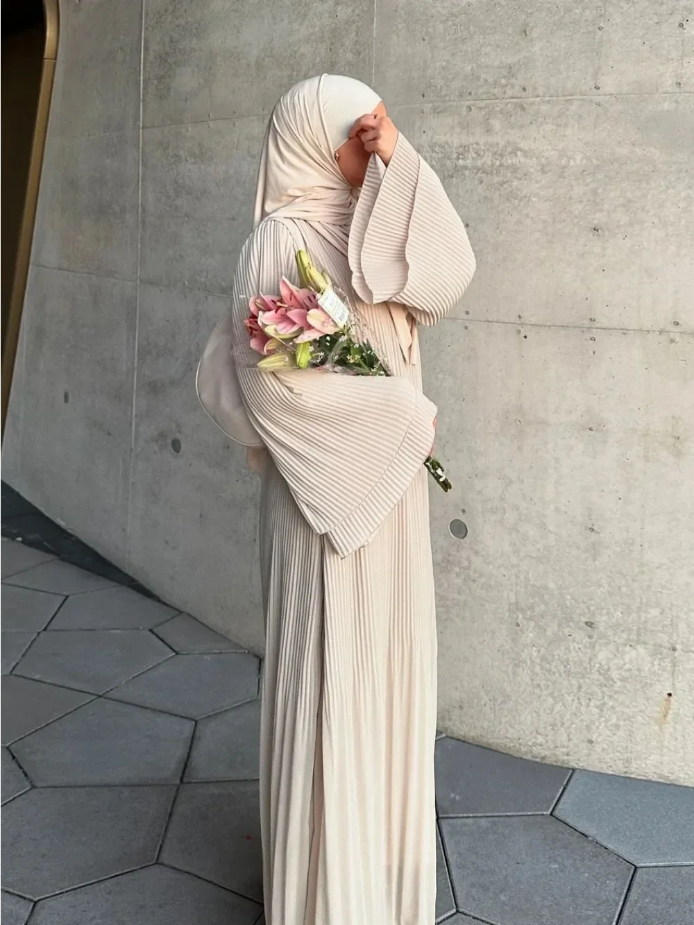 Robe musulmane Eid pour femmes, manches évasées plissées, Kaftan Jalabiya, Robe longue arabe, Ramadan marocain, dubaï Abayas, 2024