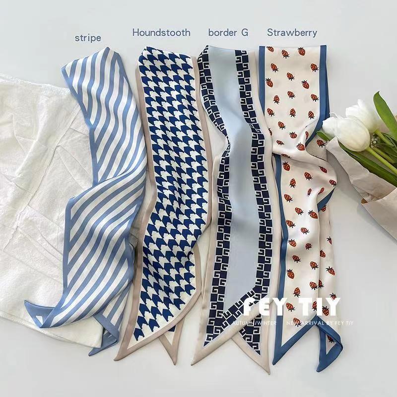 Foulard en Satin de soie pour femmes, série 4 pièces/ensemble, bandes de cheveux en tissu, accessoires de coiffure, foulards pour dames, attaches de cou en ruban pour poignée de sac