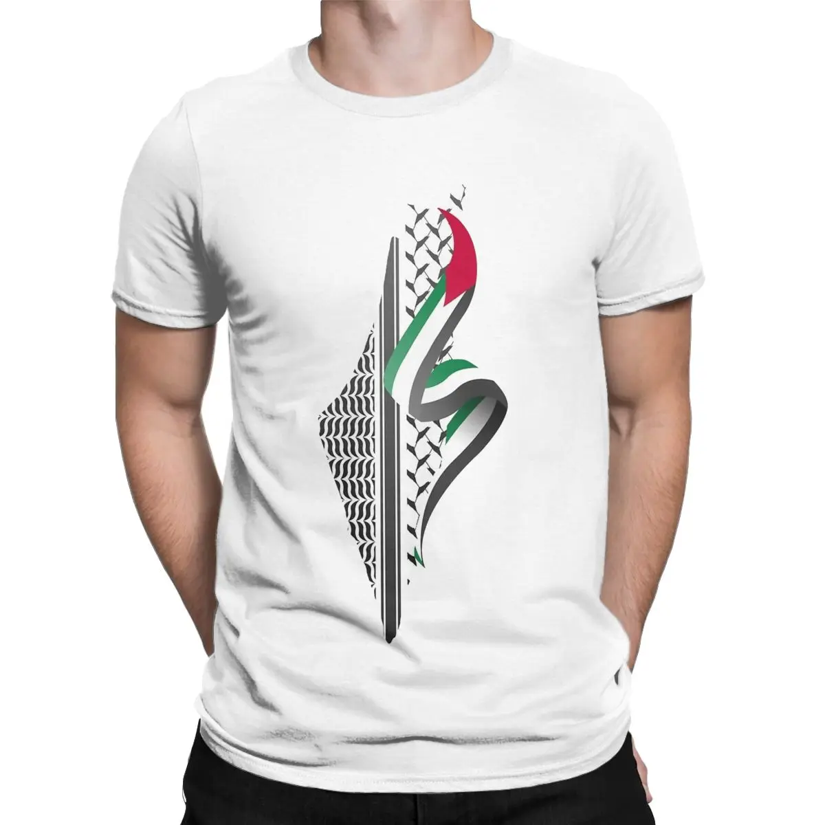 Vintage palestinien Keffiyeh Palestine carte T-Shirt pour hommes col rond 100% coton imprimé t-shirts à manches courtes t-shirts hommes imprimer hauts