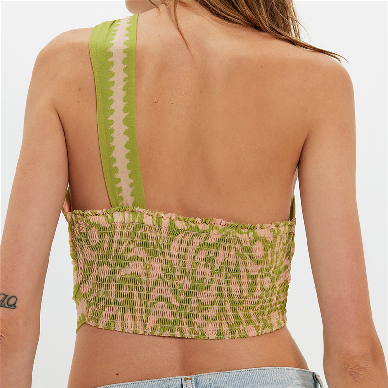 Crop top asymétrique à imprimé mandala bohème pour femme, froncé sur le côté, ourlet irrégulier, dos smocké, cache-maillot de plage, camisole streetwear