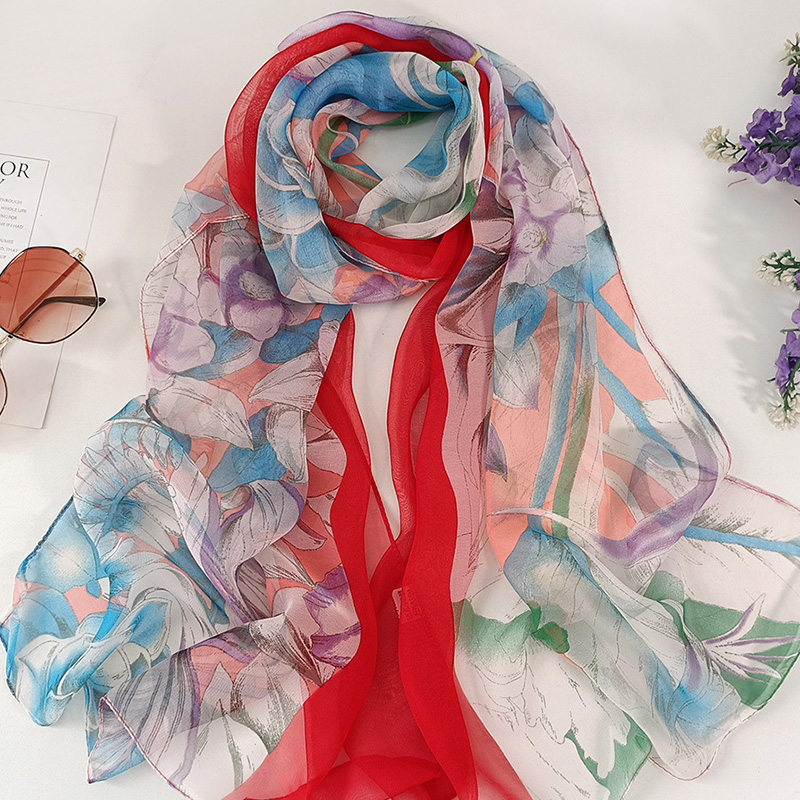 Foulard femme Bandana élégant dégradé couleur arbre de vie fleur mousseline Georgette écharpe Long châle été multicolore