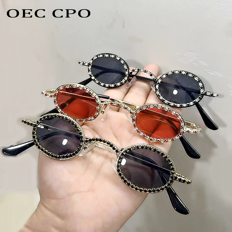 Lunettes de soleil rondes en diamant pour femmes, marque de luxe, strass, tendance Punk, Ins, mode populaire, petites nuances