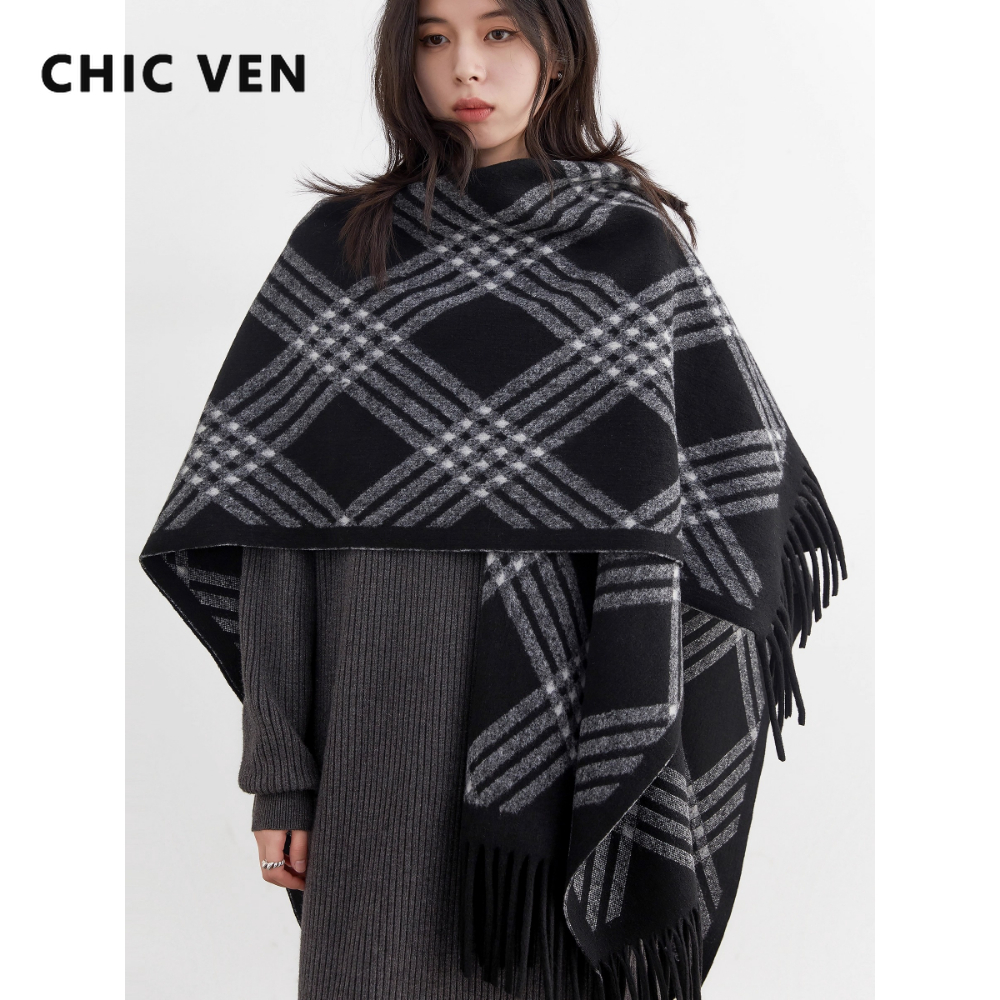 CHIC VEN nouvelle mode femmes écharpe rétro Plaid gland châle longue femme foulards chaud dames foulards automne hiver 2025