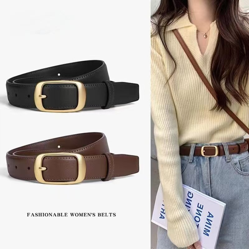 Ceinture pour femme, ceinture polyvalente de haute qualité, ceinture en cuir de vache véritable, boucle simple, ceinture décorative tendance pour jeans