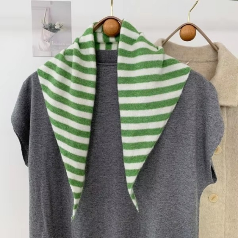 Nouvelle Écharpe Châle en Laine pour Femme, Tricotée, Chaude et Douce, Rayée, Forme Triangulaire, Bandana de Marque Tendance, Écharpes en Laine pour Femme