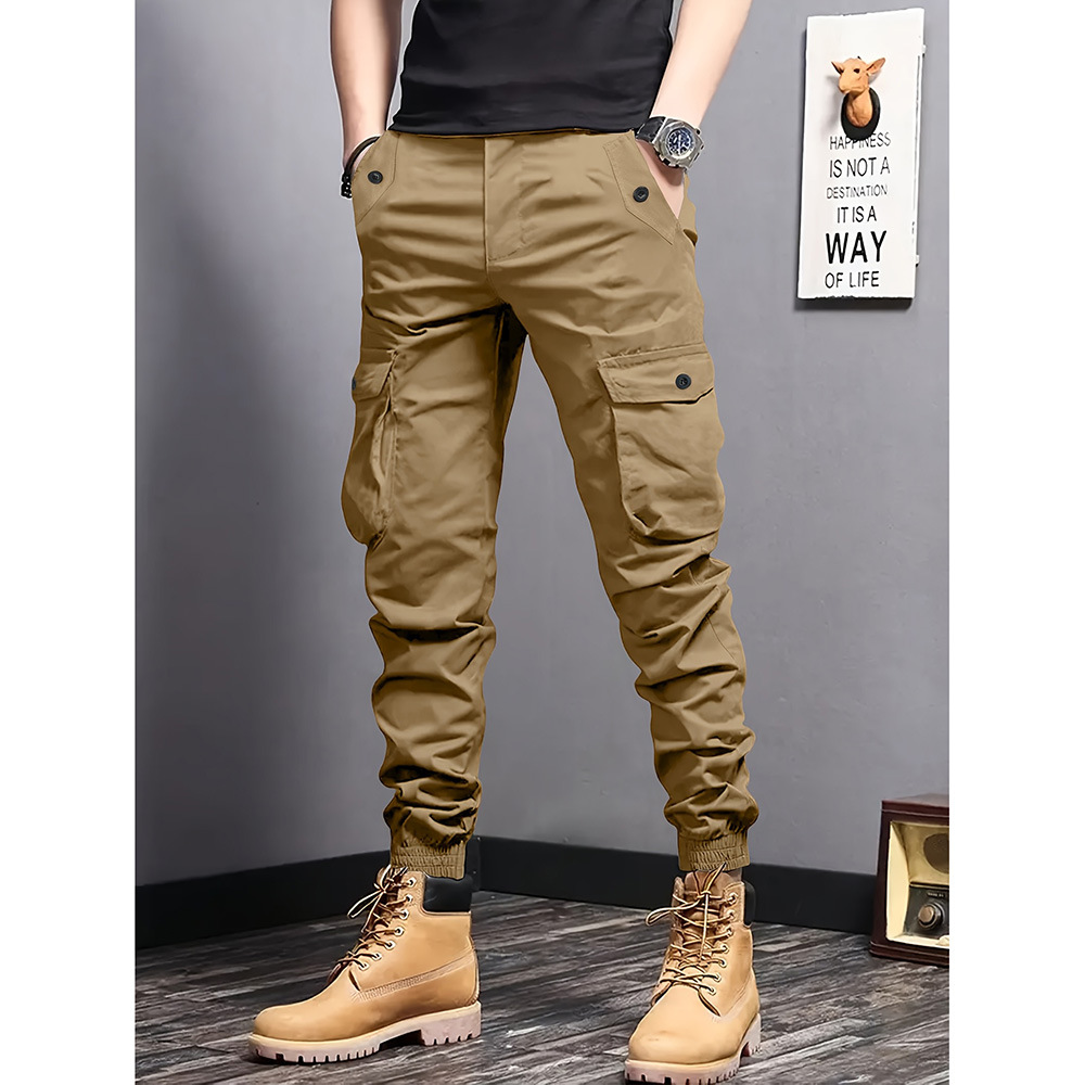 Pantalon Cargo Homme en Coton Printemps-Automne 2026 – Décontracté, Ample, Grandes Poches, Tendance Kaki, Style Harajuku Streetwear