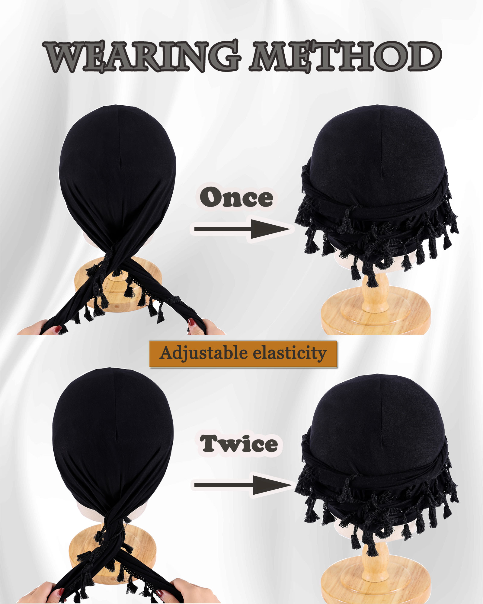 Vintage Twist Turban Head Wraps pour hommes Stretch Modal et Satin Turban écharpe cravate pour cheveux fermeture à cordon et lavage en machine